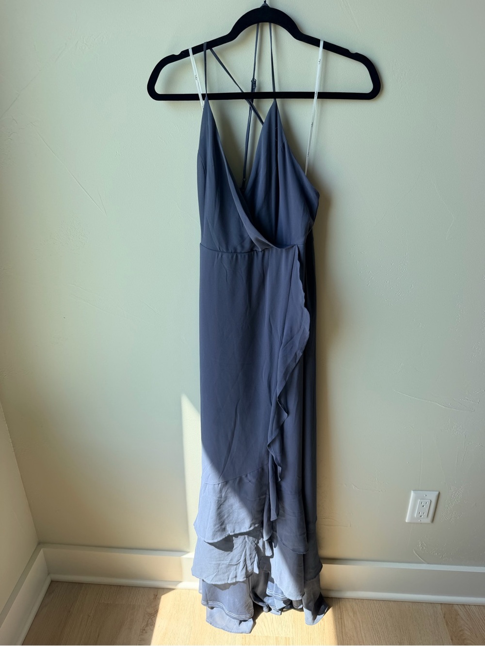 Lulu's Slate Gray Ruffle Wrap Maxi Dress